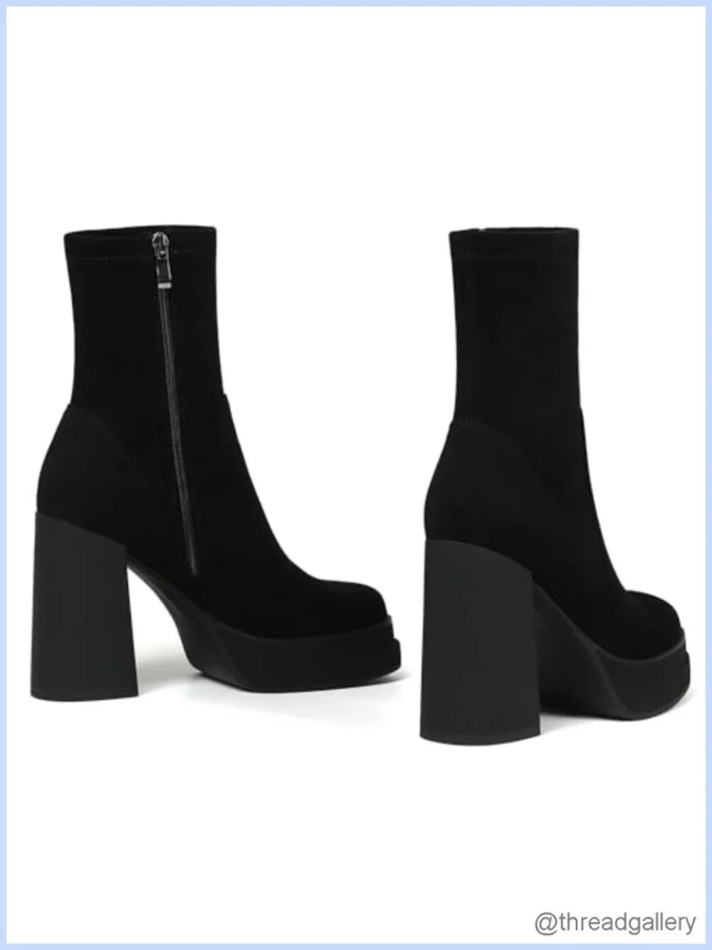 Platform Ankle Boots Chunky High Heel Square Toe Stretchy Combat Booties